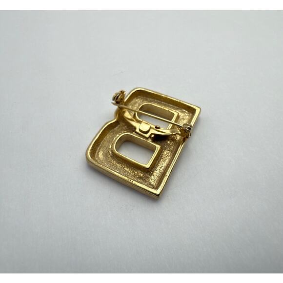 Vintage 80s Heavy Gold Tone Initial Letter B Brooch Pin Minimalist Modern - Picture 5 of 8